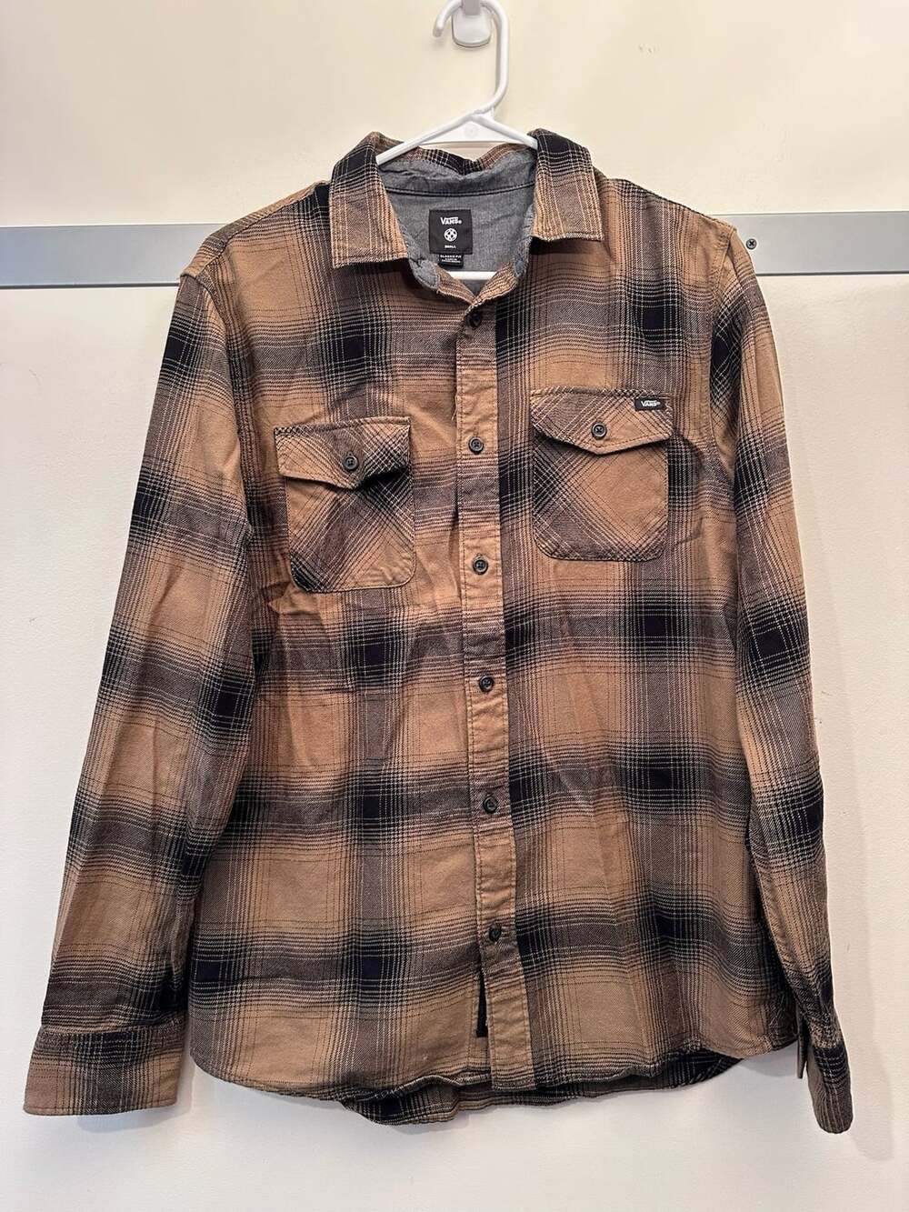 Vans Flannel Shirt Size S Brown Black Plaid Long Sleeve
